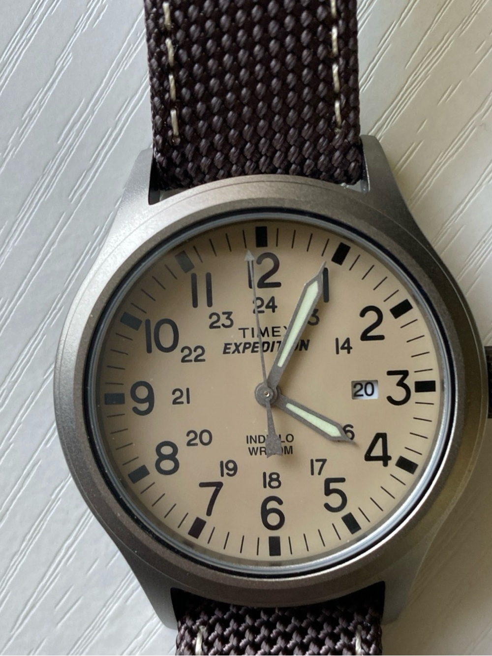 Timex Expedition Cream Dial Field Watch with Brown Strap